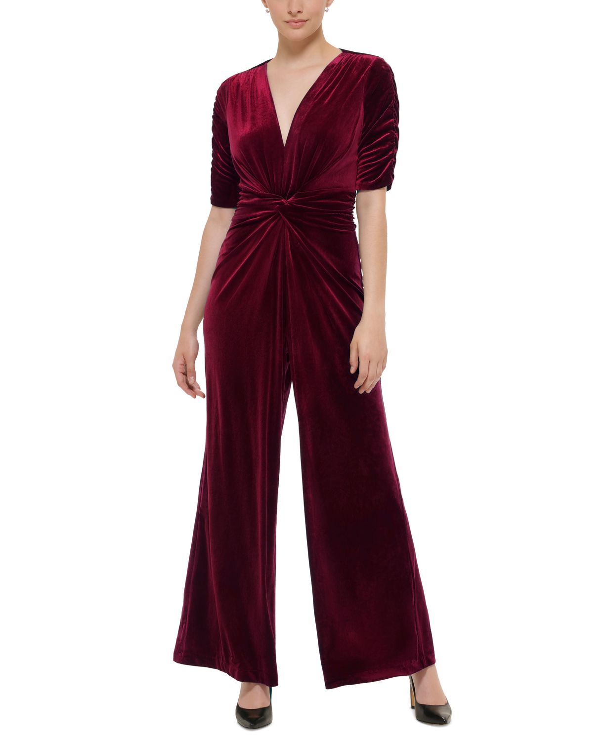 Vince Camuto Women&#39;s Velvet Knot Front Casual Jumpsuit, Red, (Women&#39;s)