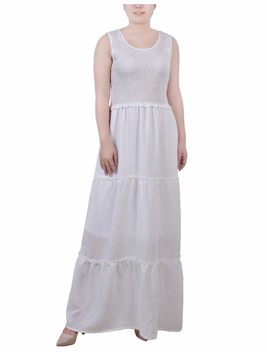 Ny Collection Petite Sleeveless Textured Tiered Maxi Dress - White