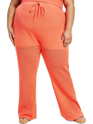 Nina Parker Womens Plus Open Stitch High Rise Flared Pants.
