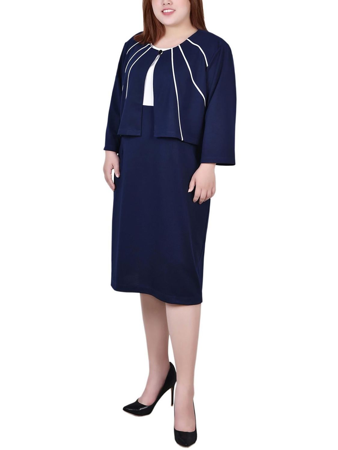 Ny Collection Plus Size Jacket and Dress, 2 Piece Set - Navy