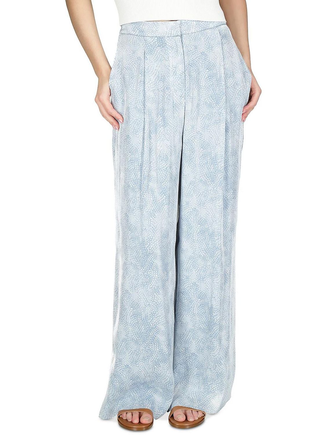 MICHAEL Michael Kors Womens Petites Satin Pleated Wide Leg Pants