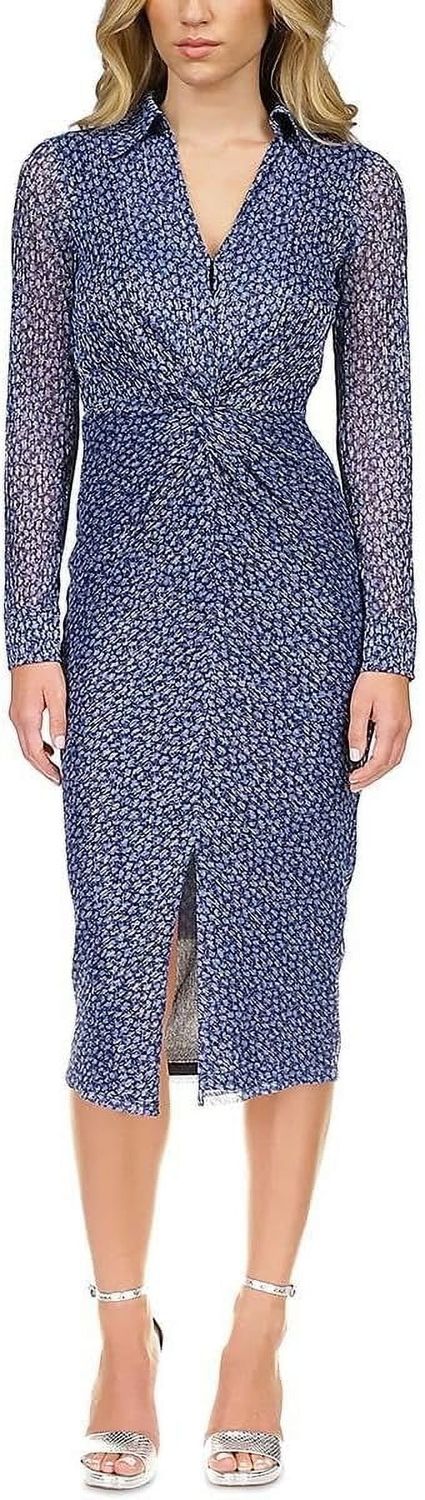 Michael Kors Women&#39;s Twisted Front Metallic Cocktail Dress, Blueberry Blue XS