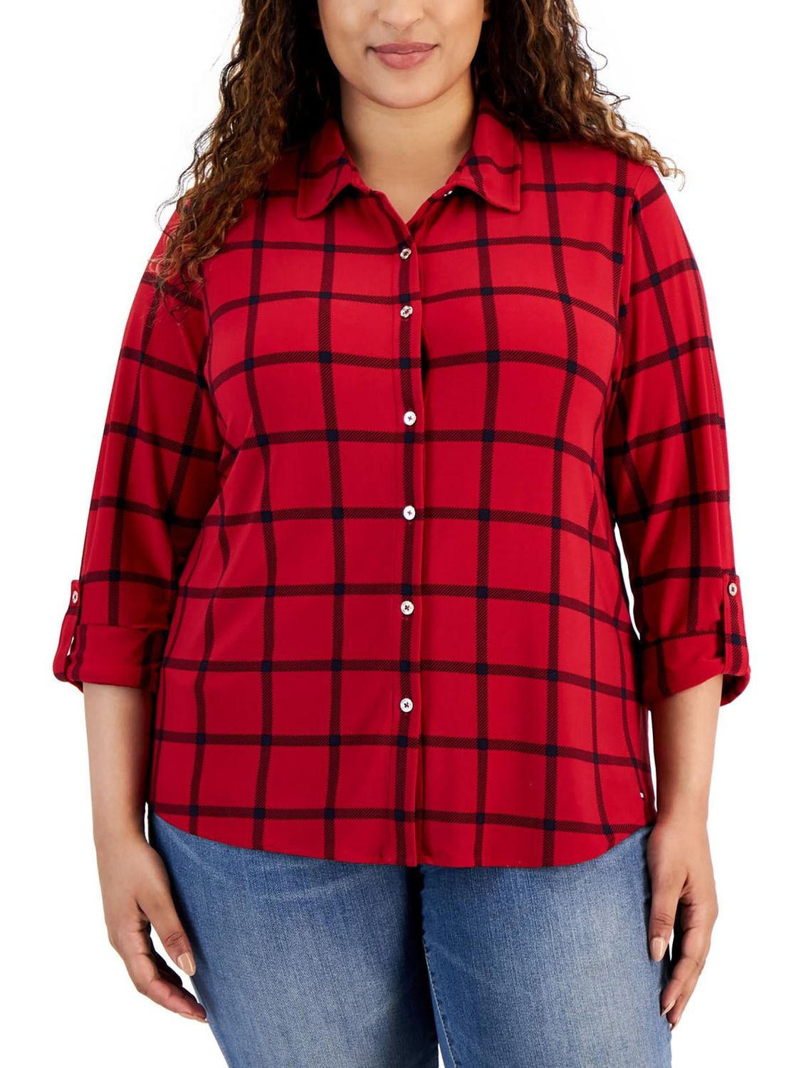 Tommy Hilfiger Womens Plus Plaid Work Wear Blouse