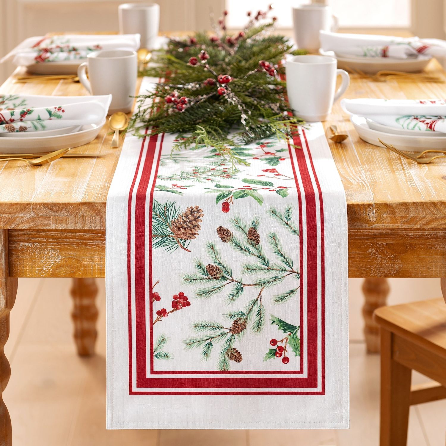 Elrene Winter Holiday Berry Fabric Table Runner - 13&quot;x 70&quot;