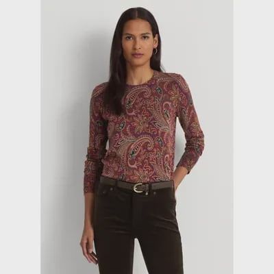 LAUREN Ralph Lauren Paisley Cotton-Blend Sweater (Multi) Women&#39;s Clothing