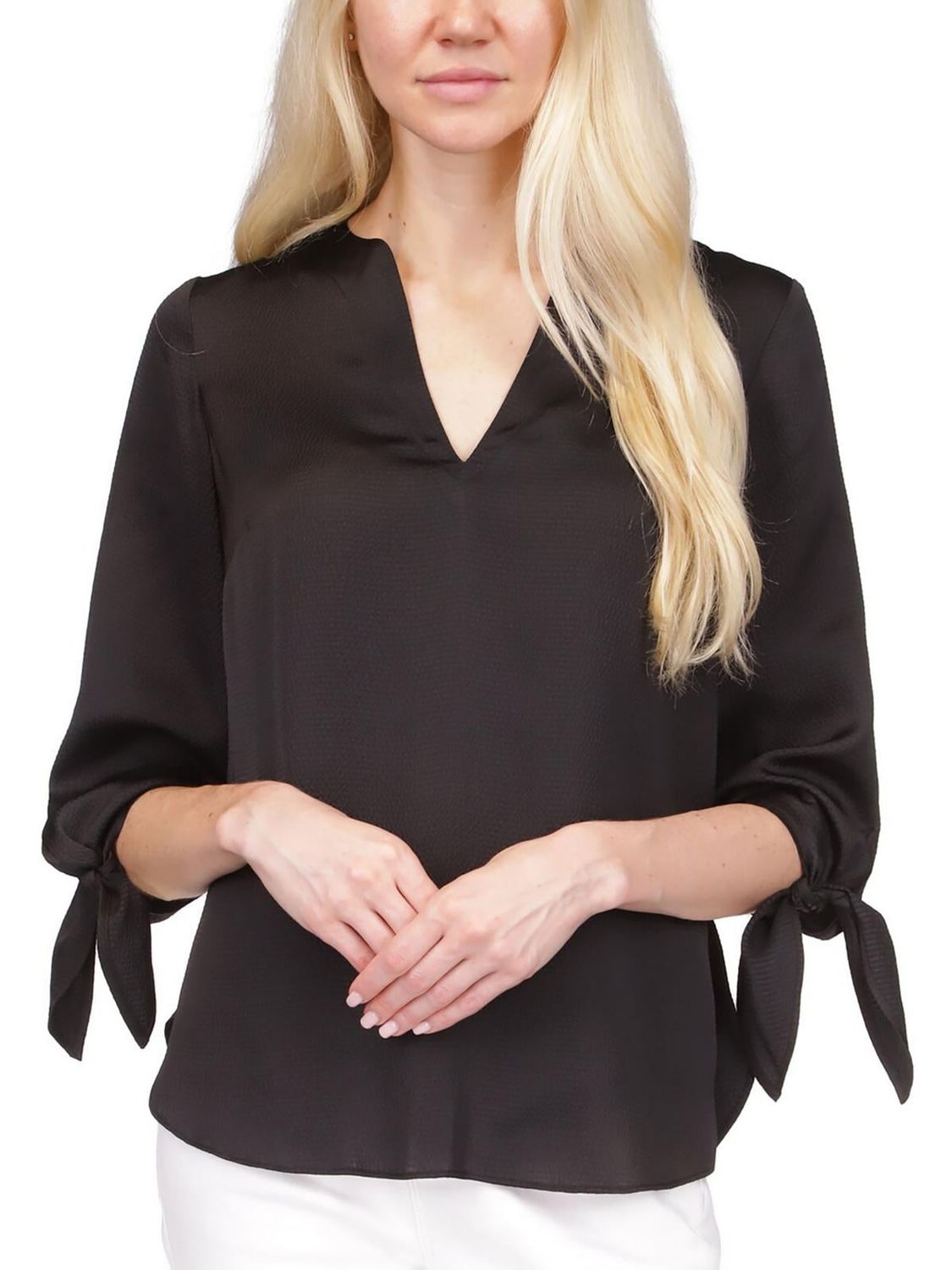 MICHAEL Michael Kors Womens Petites Satin Split Neck Blouse