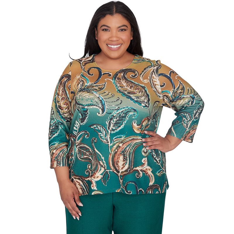 Alfred Dunner Womens Plus-Size Paisley Ombre Top
