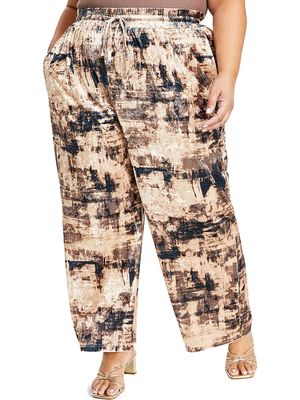 Nina Parker Womens Plus Velvet Drawstring Wide Leg Pants.