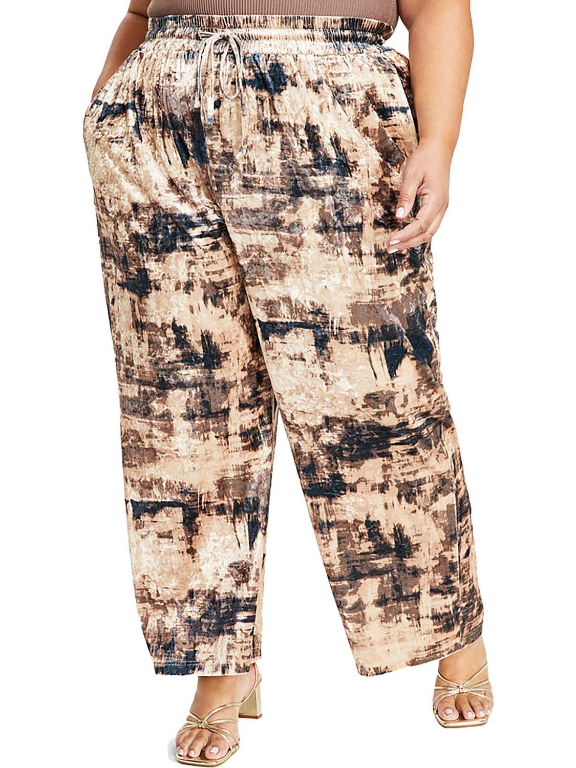 Nina Parker Womens Plus Velvet Drawstring Wide Leg Pants.