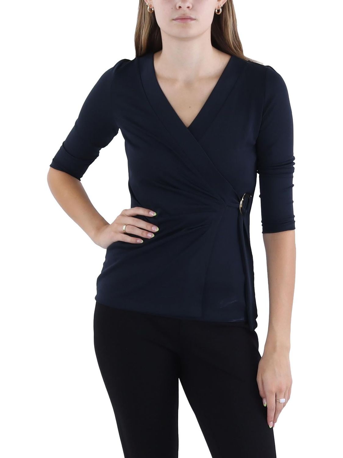 Lauren Ralph Lauren Womens Jersey O-Ring Blouse