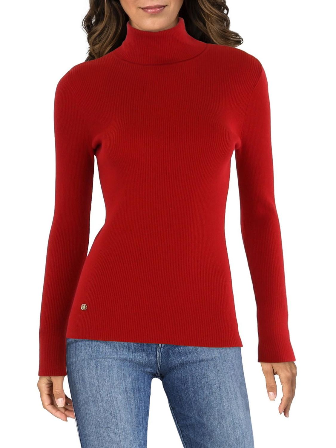 Lauren Ralph Lauren Womens Solid Ribbed Knit Turtleneck Sweater