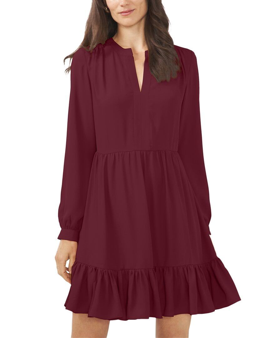 Vince Camuto Womens Ruched Flounce Dress Crisp Merlot M
