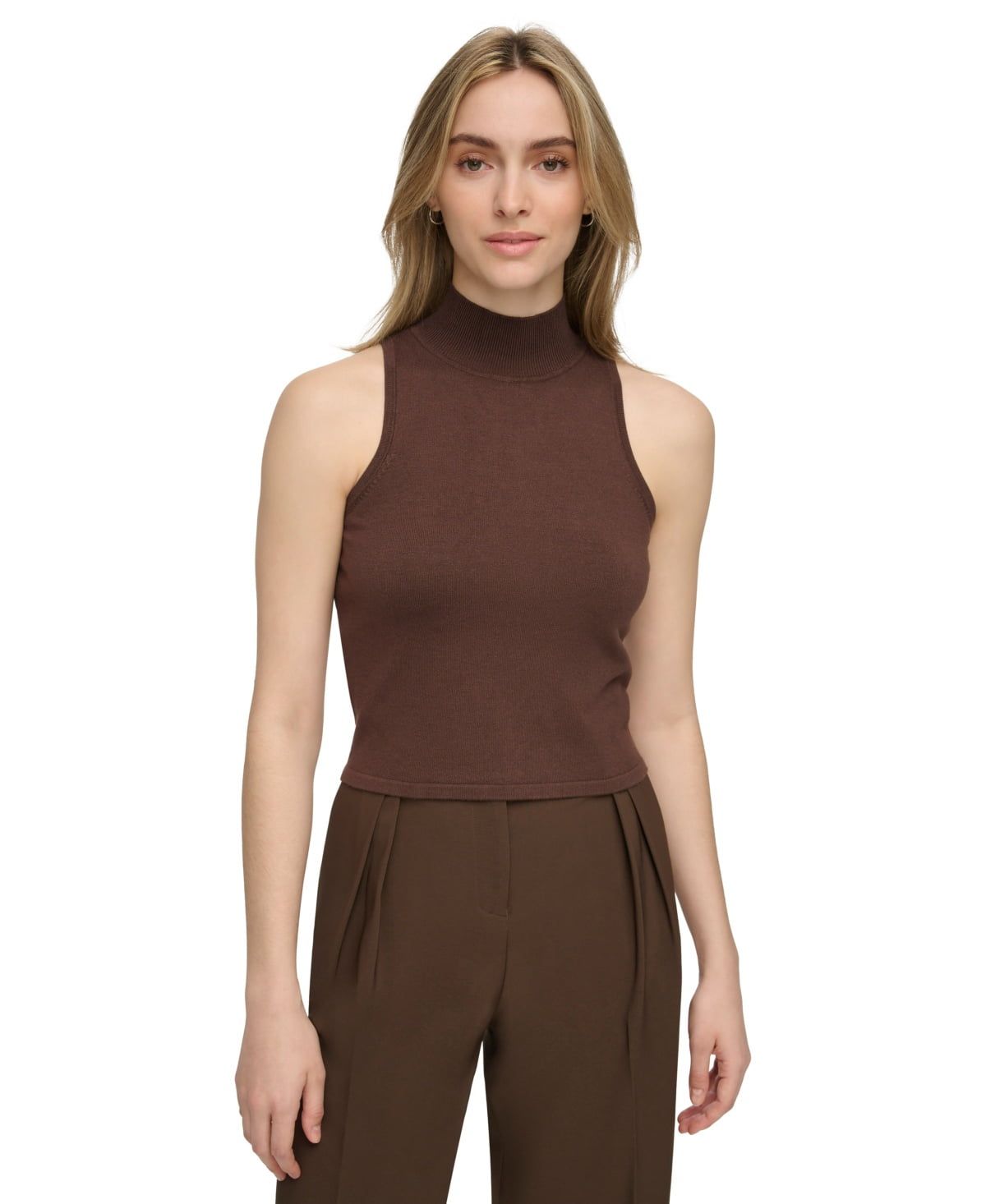 Calvin Klein Women&#39;s Sleeveless Mock Neck Top - Demitasse