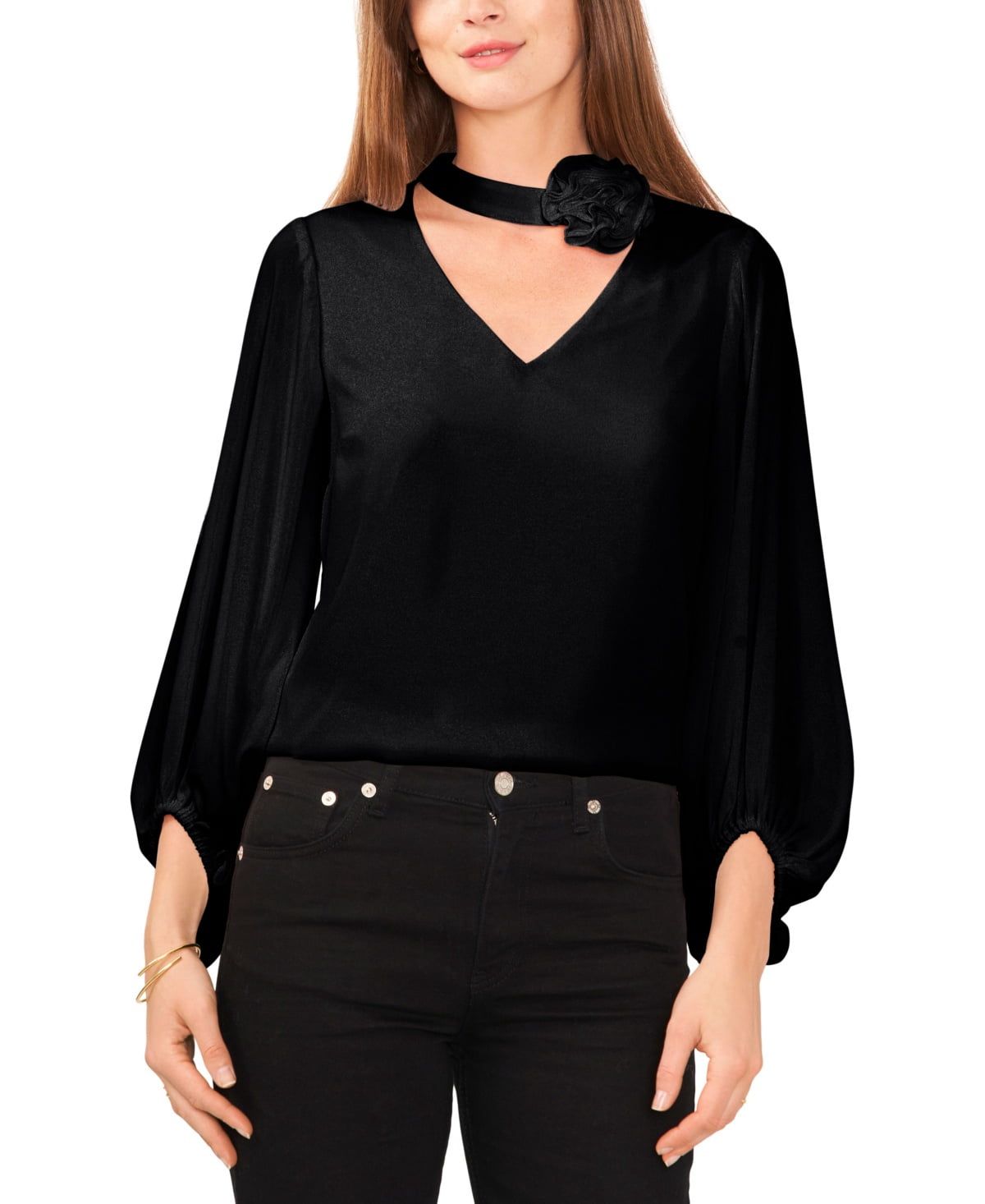 Vince Camuto Women&#39;s Rosette Cutout Long-Sleeve Top - Rich Black