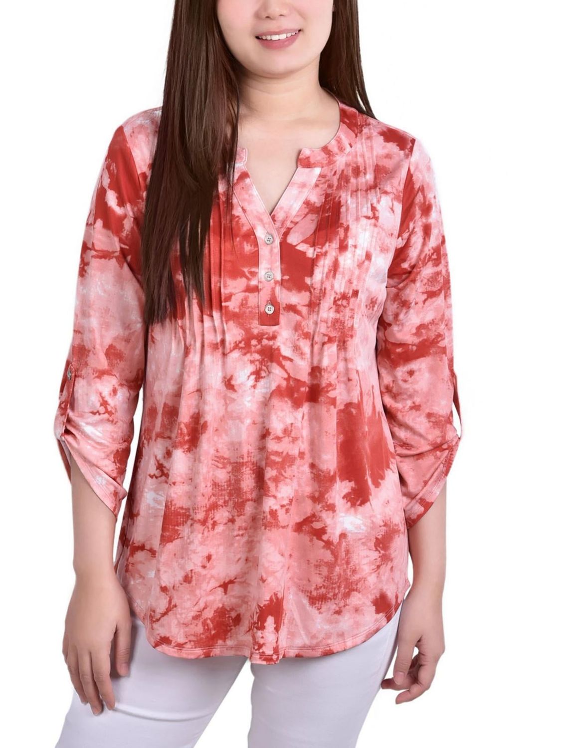 NY Collection NY Collection Petite Knit Jacq Poppy Red Tiedye PM