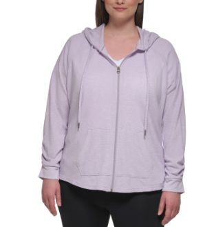 Calvin Klein Ruched-Sleeve Zip Hoodie,  Orchid 2X