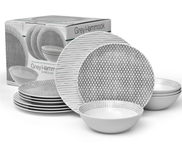 Grey Hammock 12-Piece Coupe (Grey) Porcelain Dinnerware Set, Service for 4 - Picture 13 of 13