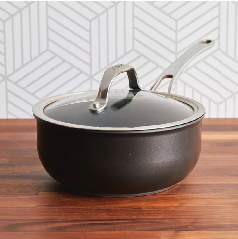 Anolon X 2.5qt Hybrid Nonstick Induction Saucier Pan with Lid, Charcoal Gray