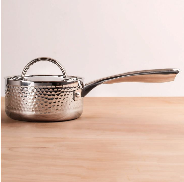BergHOFF Vintage Tri-Ply 18/10 Stainless Steel 7&quot; Covered Saucepan, Hammered, 2 Qt