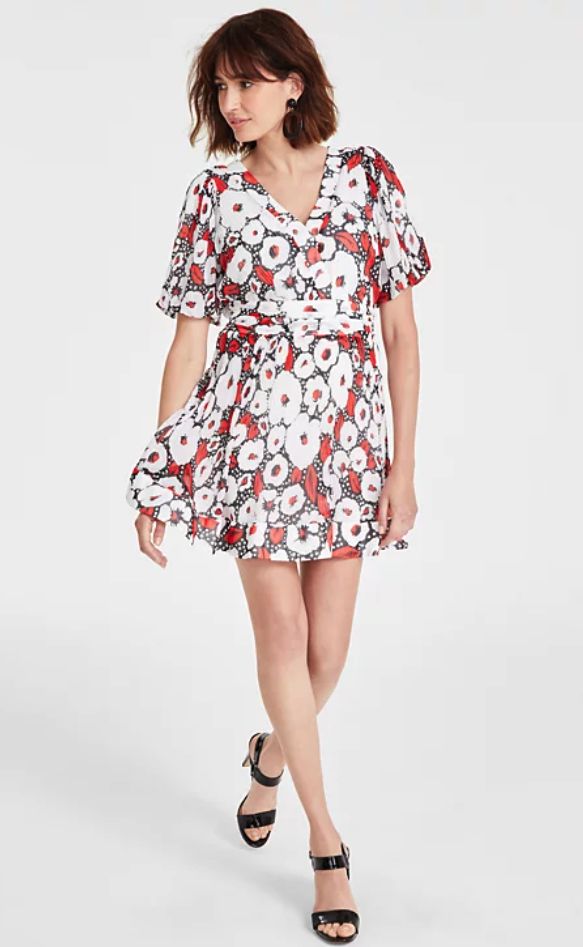 KARL LAGERFELD PARIS Womens Crinkle-Chiffon Printe Blk Apple 12