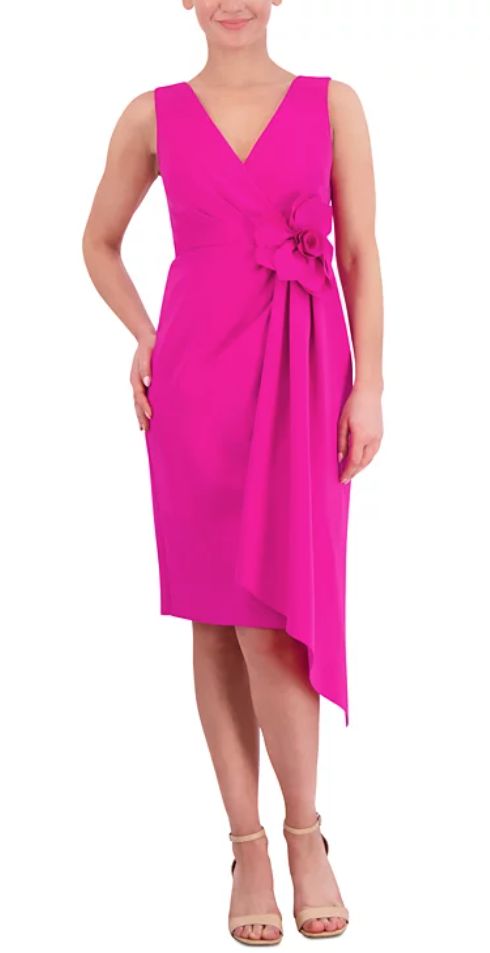 Womens Rosette Sash MIDI Sheath Dress 14 L