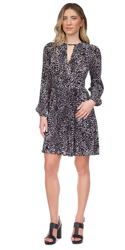 Michael Kors Ocelot Print Georgette Dress White XL