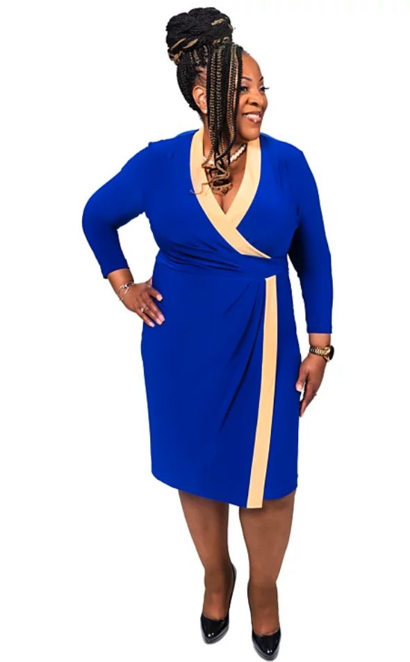 Kasper Womens Color Blocked Faux Wrap Sheath Dress, Style # 10825960 - Medium
