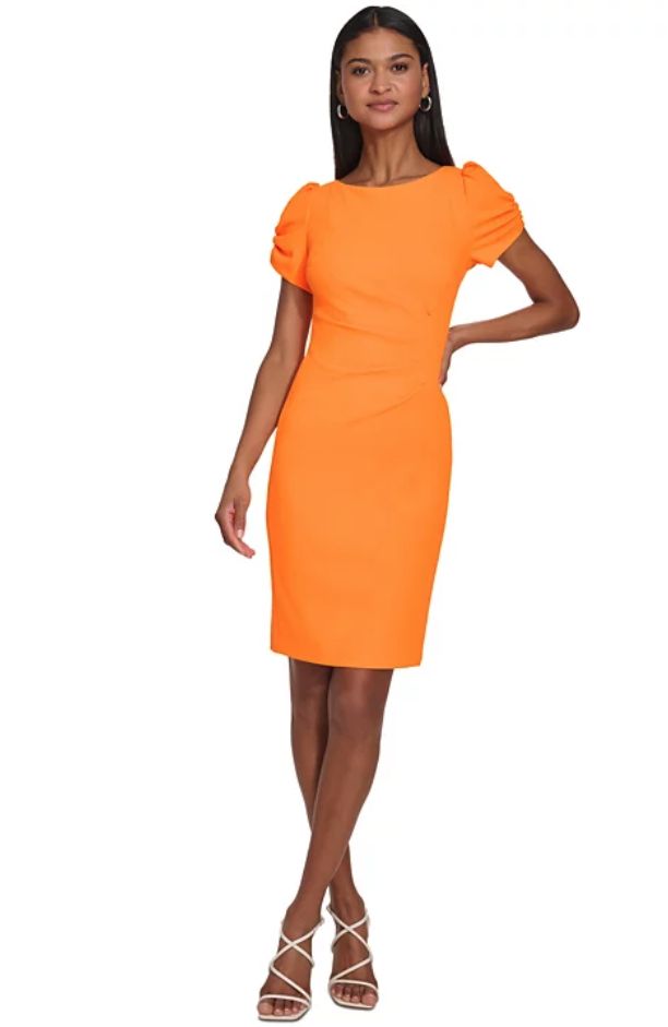 Karl Lagerfeld Paris Women&#39;s Puff-Sleeve Sheath Dress - Tangerine