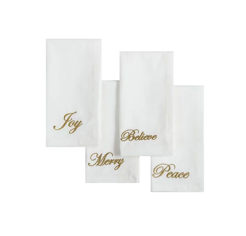 Elrene Holiday Sentiments Napkins, Se Ivory