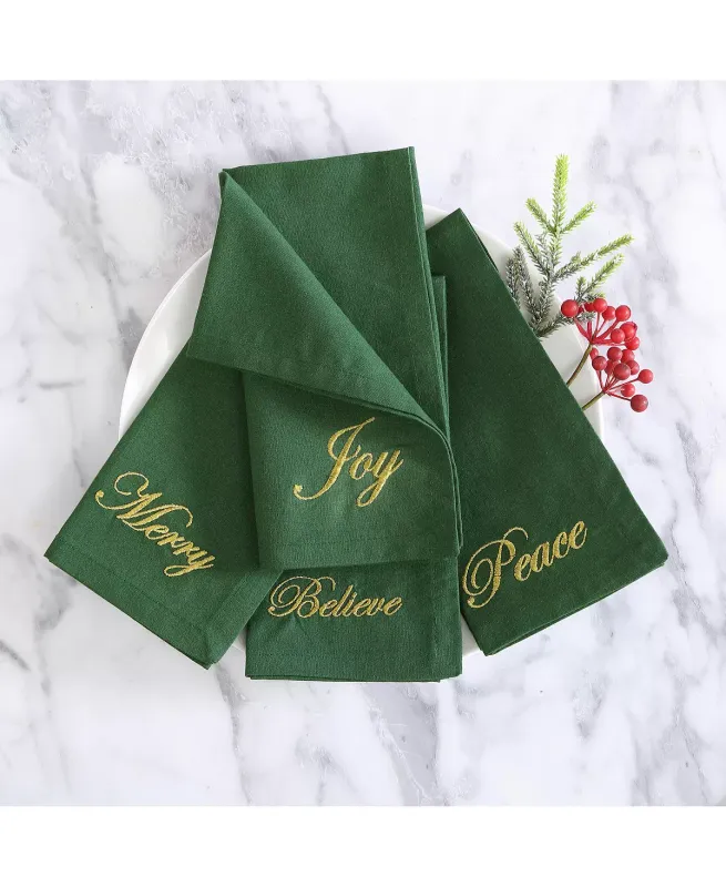 Elrene Holiday Sentiments Napkins, Se Green