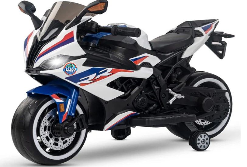 JN Creations 12V Kids Battery Operated Ride On Bike S1000RR with Hand Accelerator and Foot Brake (White)