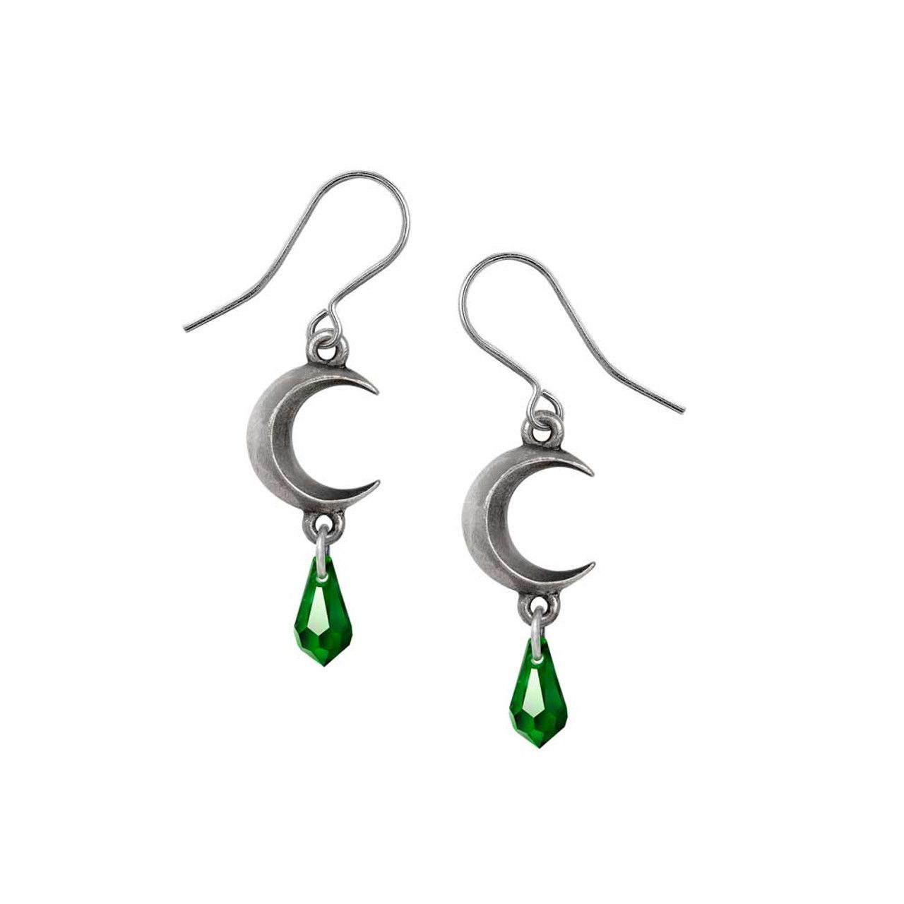 Crescent Moon Earrings with Green Tear Drop Australian Crystals