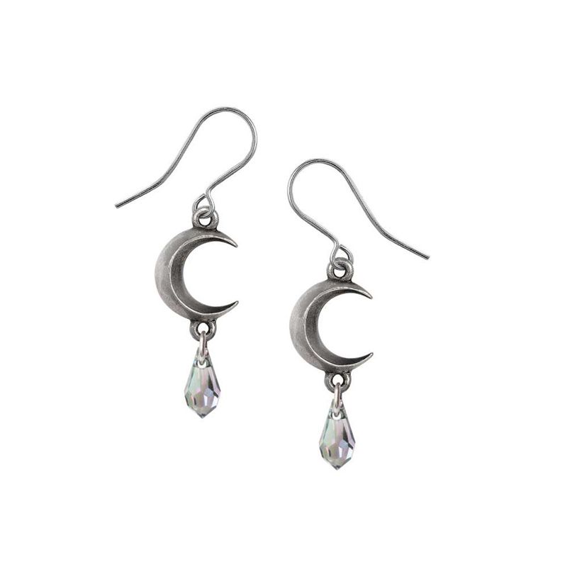 Handmade Pewter Crescent Moon Earrings with Paradise Shine Austrian Crystals