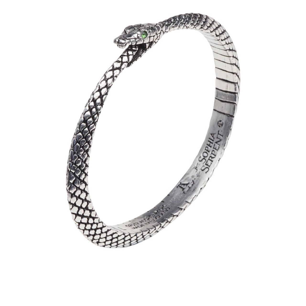 The Sophia Serpent Bangle with Green Austrian Crystals Eyes