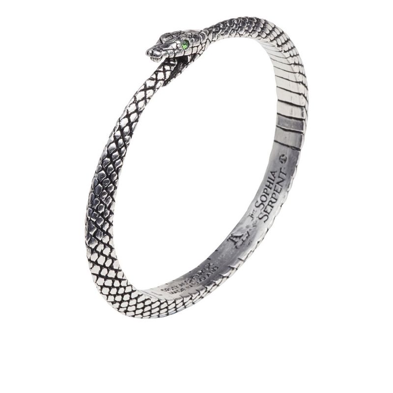 The Sophia Serpent Bangle with Green Austrian Crystals Eyes