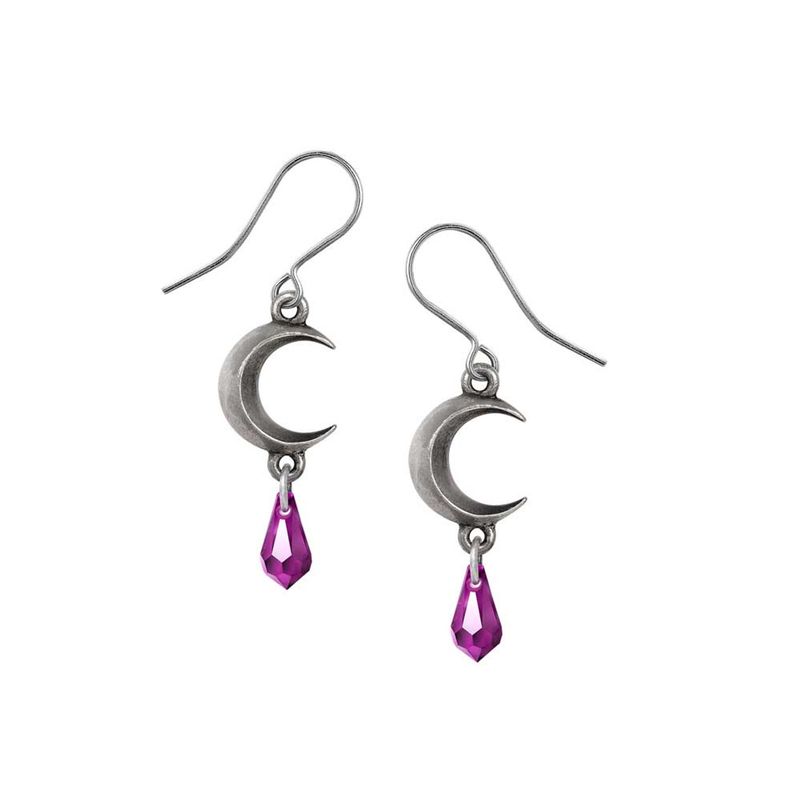 Crescent Moon Earrings with Delicate Siam Red Austrian Crystals
