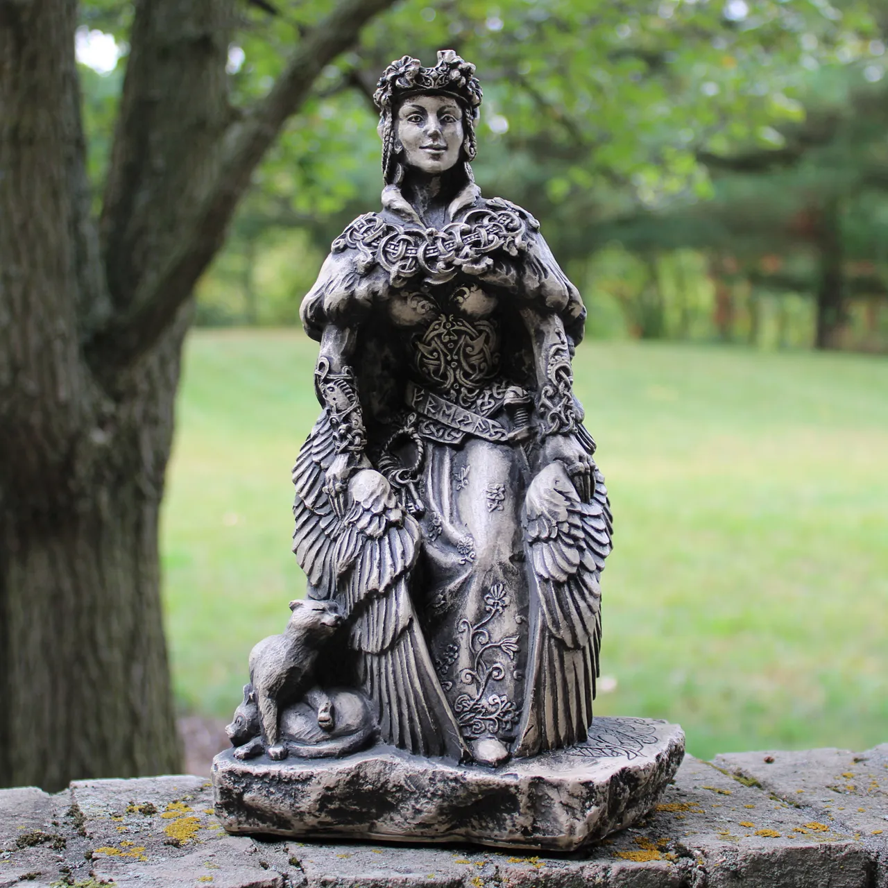 Large Freya Statue Norse Goddess of Love, Beauty and War Figurine 13&quot; - Stone Finish