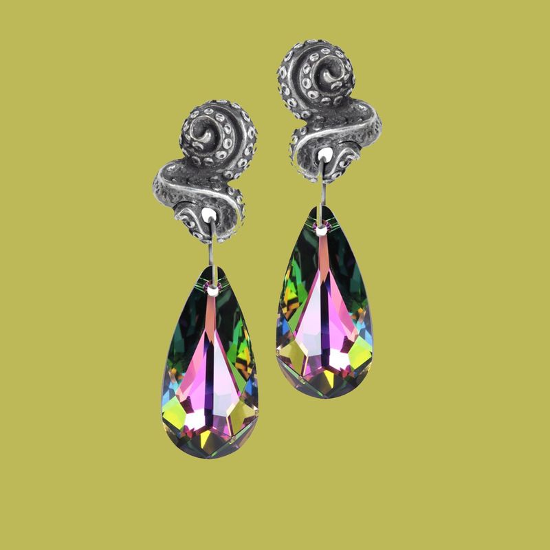 Kraken Statement Earrings with Austrian Crystal Teardrops by Alchemy Gothic