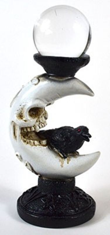 Crescent Moon &amp; Crow with Clear 55mm  Gazing Ball