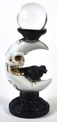 Crescent Moon &amp; Crow with Clear 80mm Gazing Ball