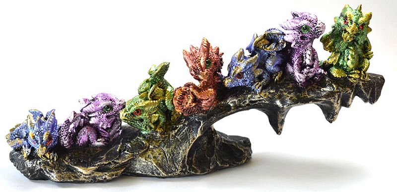 7 Colorful Fantasy Dragons Resting on Rock 10&quot; High