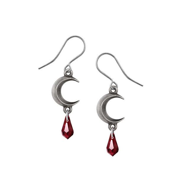 Crescent Moon Earrings with Siam Red Australian Drop Crystal