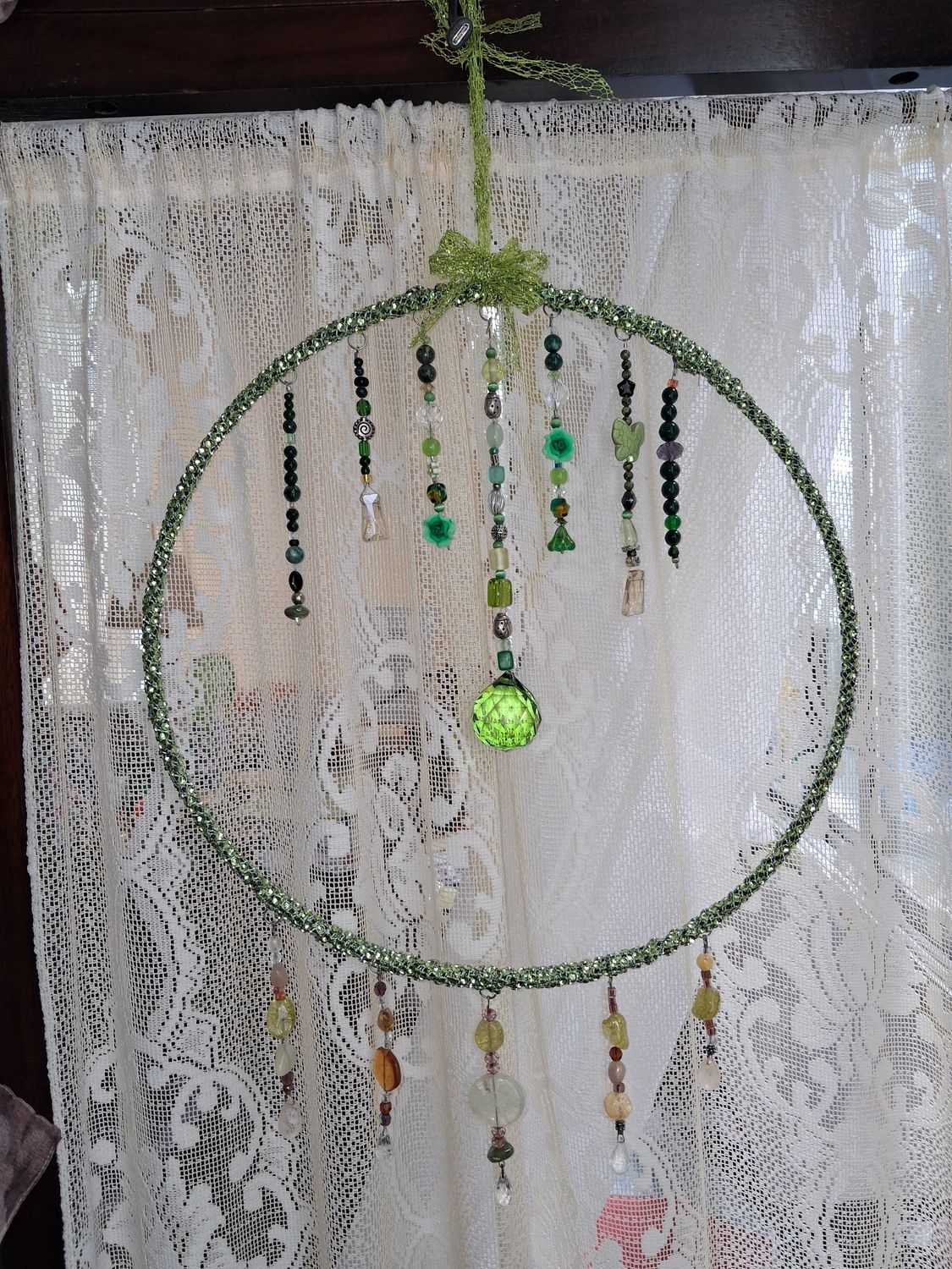 Green Beaded Suncatcher 12" Round Ring