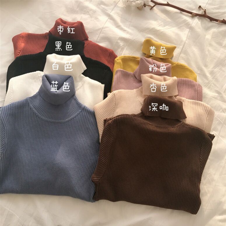 Autumn Korean-style 2023 New All-match Solid Color Slim Slimming Pullover High Neck Warm Long-sleeved Knitted Sweater Women&#39;s Clothing
