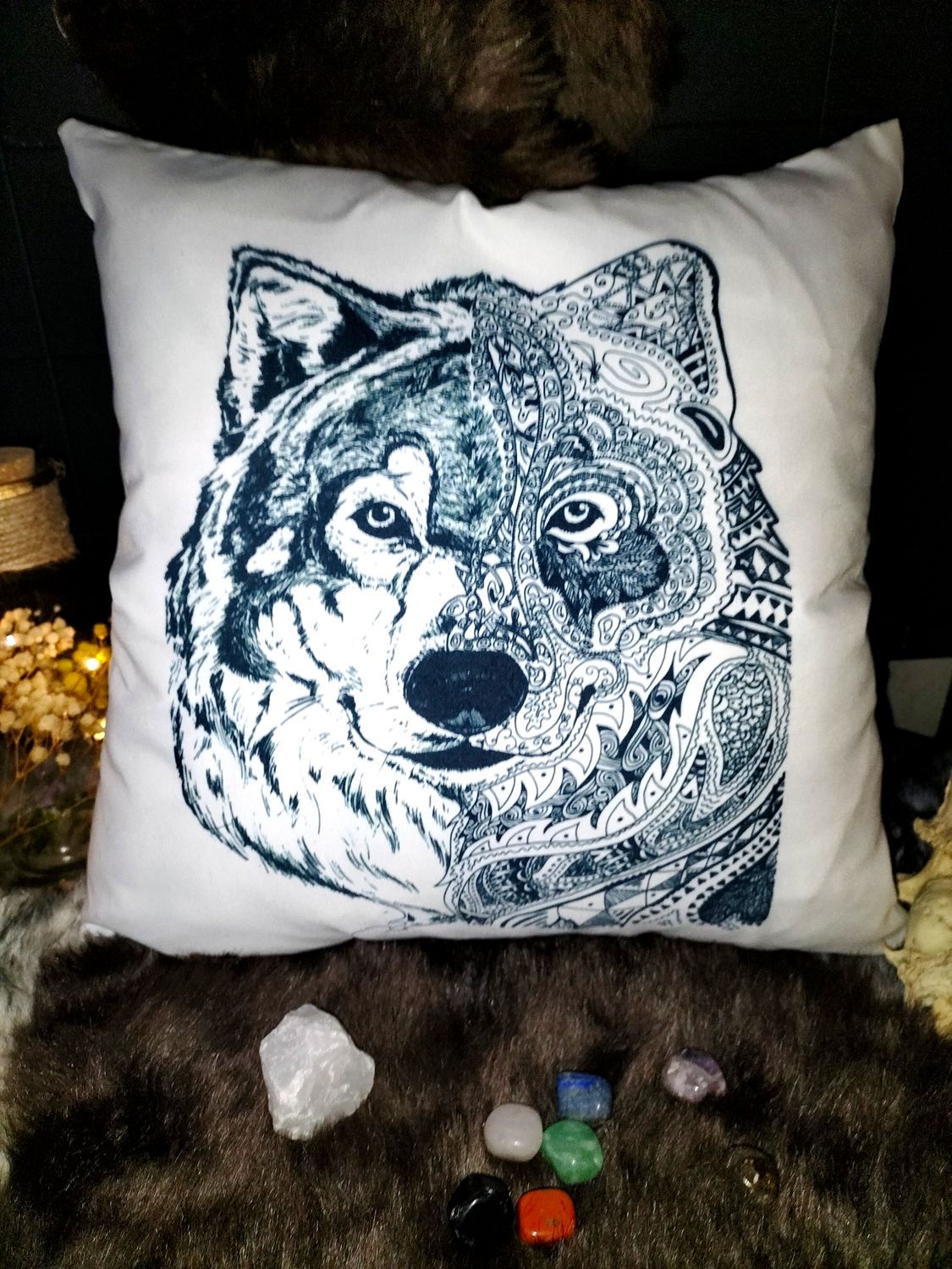 housse de coussin tête de loup