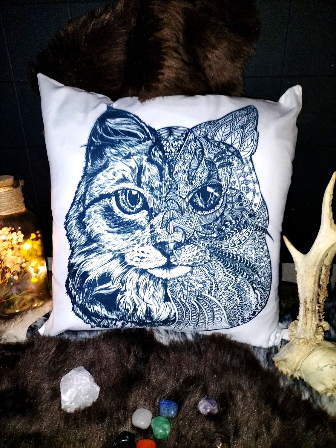 housse de coussin tête chat