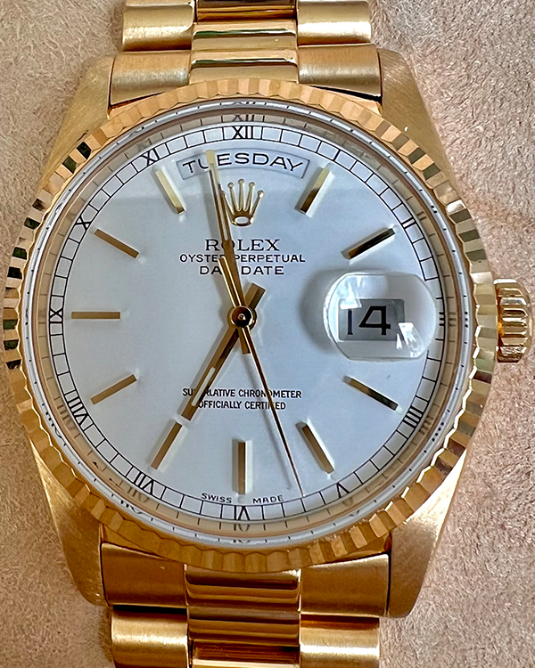 2000 Rolex Day-Date 36MM White Dial Yellow Gold President Bracelet