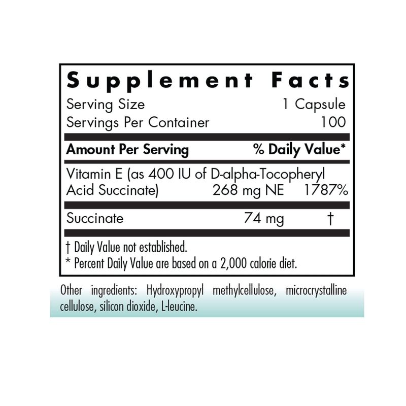 Nutricology Vitamin E Succinate Supplement - for Men &amp; Women, 400 IU D-Alpha-Tocopheryl, Antioxidant, Vegetarian Capsules - 100 Count