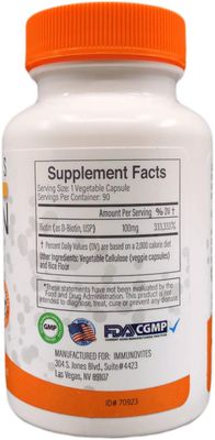 IMMUNOVITES High Dose Biotin (as d-Biotin, USP) 100mg (Equivalent to 100,000mcg) 90 Capsules, High Potency