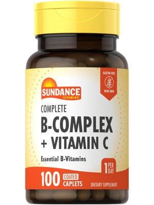 Sundance Complete B-Complex with Vitamin C | 100 Caplets | Essential Vitamin Formula | Vegetarian, Non-GMO, and Gluten Free Formula